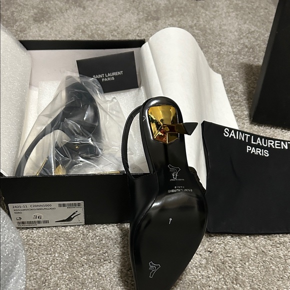 Saint Laurent Black Lee Leather Heels with Gold Heel - Picture 6 of 9